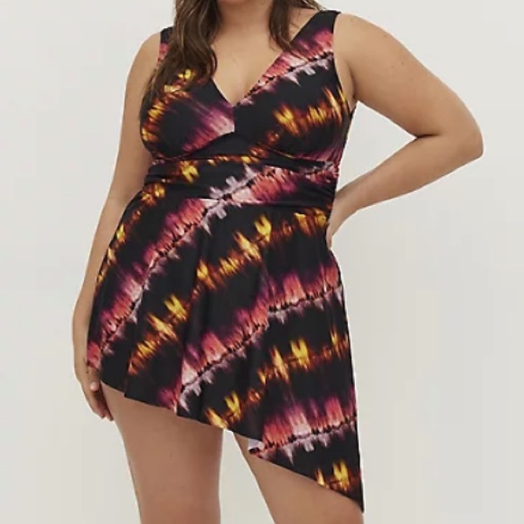 Torrid ASYMMETRICAL HEM SWIM DRESS SHORT LENGTH STRIPE TIE DYE | multiple sizes - Picture 3 of 12